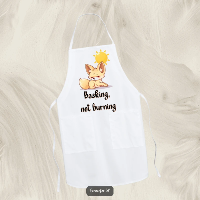 Funny Apron, a fennec fox stretching luxuriously under the warm sun, great for kitchen activities or crafting.
