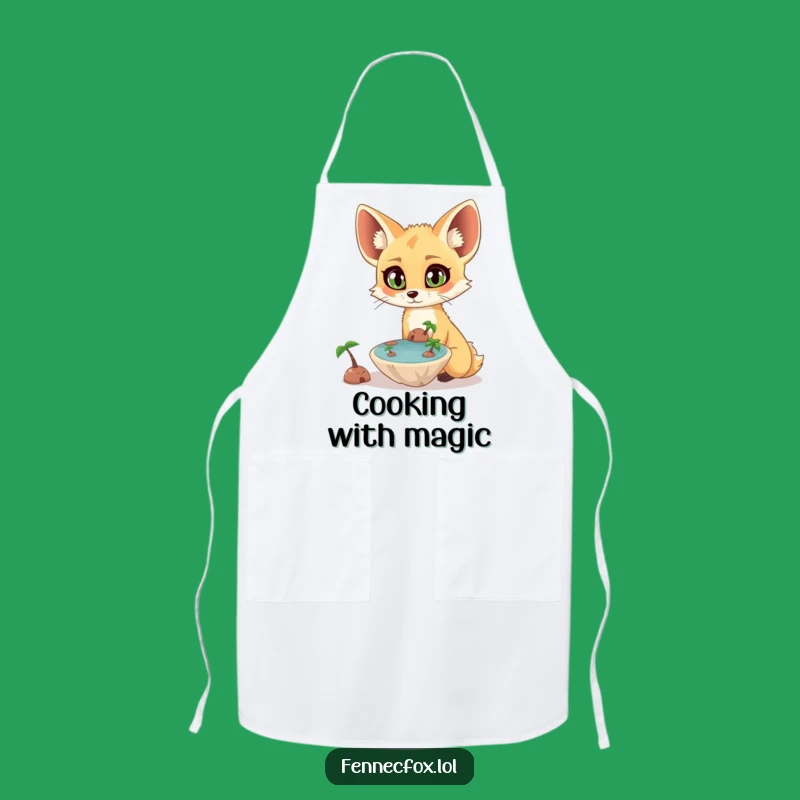 Funny Fennec Fox Apron: Surprised Fox Sees Floating Oasis, Perfect Kitchen Gift!