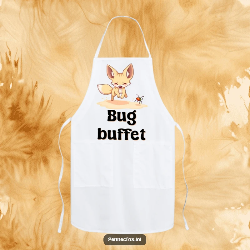 Funny Fennec Fox Apron: A fennec fox humorously chases a beetle while cooking, adding a funny, energetic twist to kitchen duties.