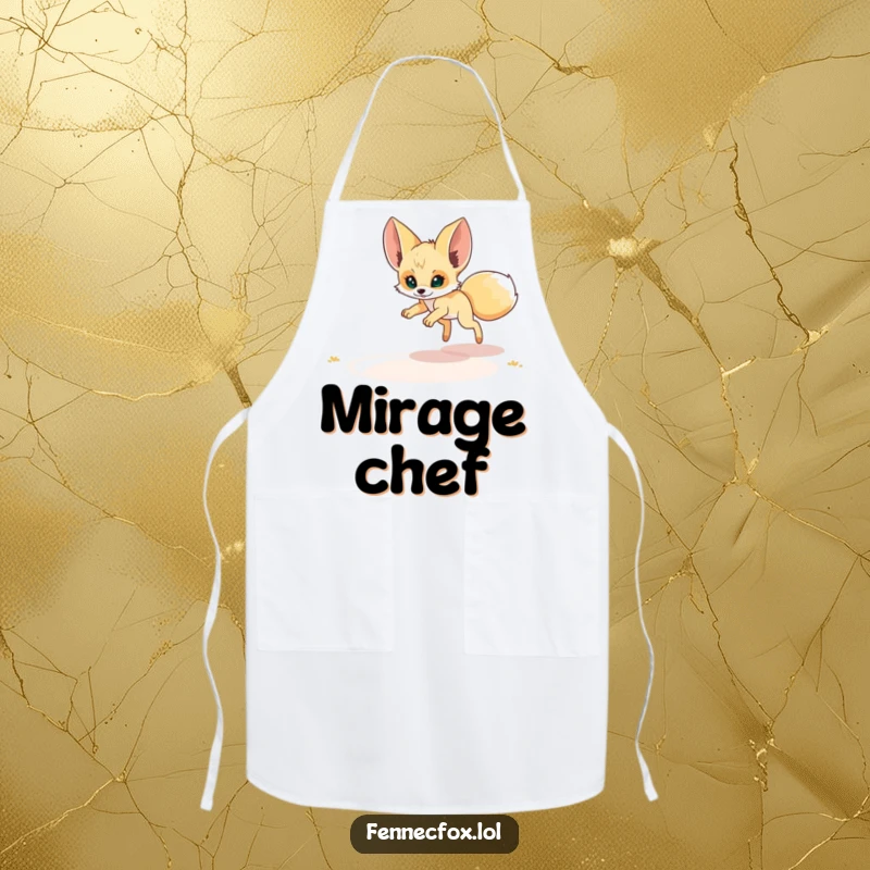 Funny Fennec Fox Apron: A fennec fox humorously pursues a desert mirage while cooking, adding a funny twist to kitchen duties.
