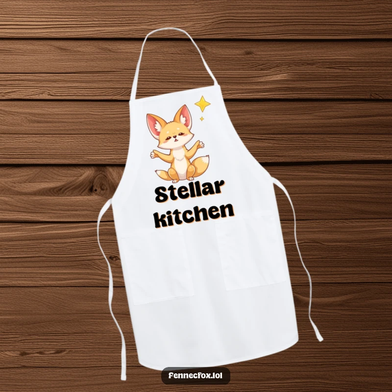 Funny Fennec Fox Apron: A fennec fox with outstretched paws reaches for a falling star, adding whimsical humor to kitchen tasks.
