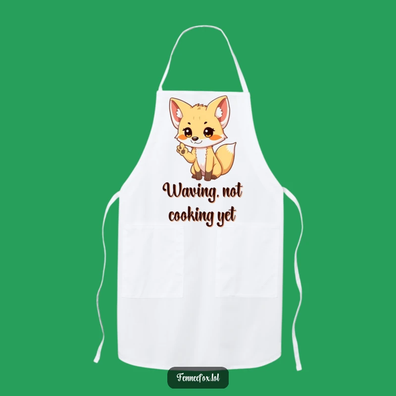Sweet Shy Fennec Fox Waving Paw Apron: Funny & Charming Kitchen Wear Gift