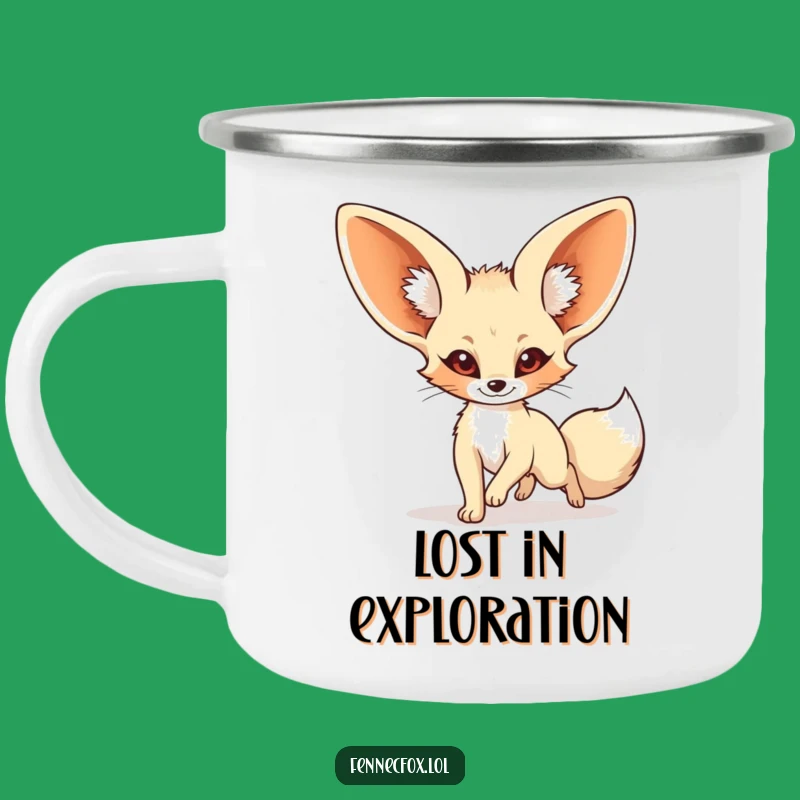 Adventure Funny Fennec Fox Tail Chase Camping Mug: Outdoor Cartoon Fun, Great Gift