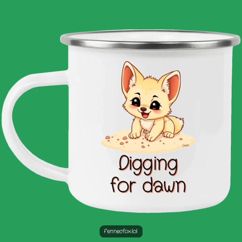 Funny Fennec Fox Cub Digging Camping Mug: Adventure & Humor Outdoors!