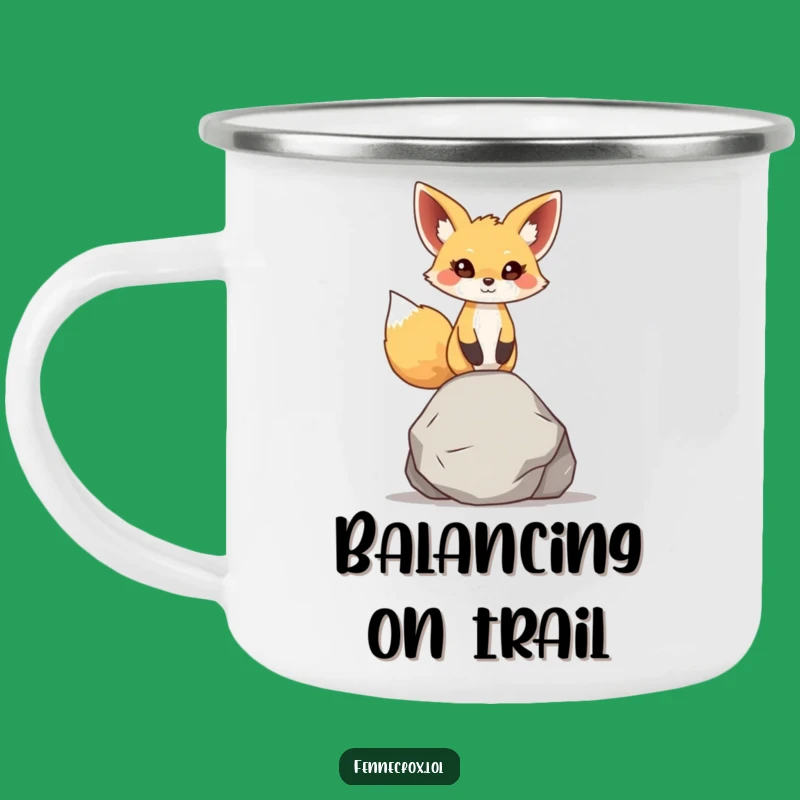 Funny Fennec Fox Camping Mug: Zen Rock Balance for Outdoor Focus