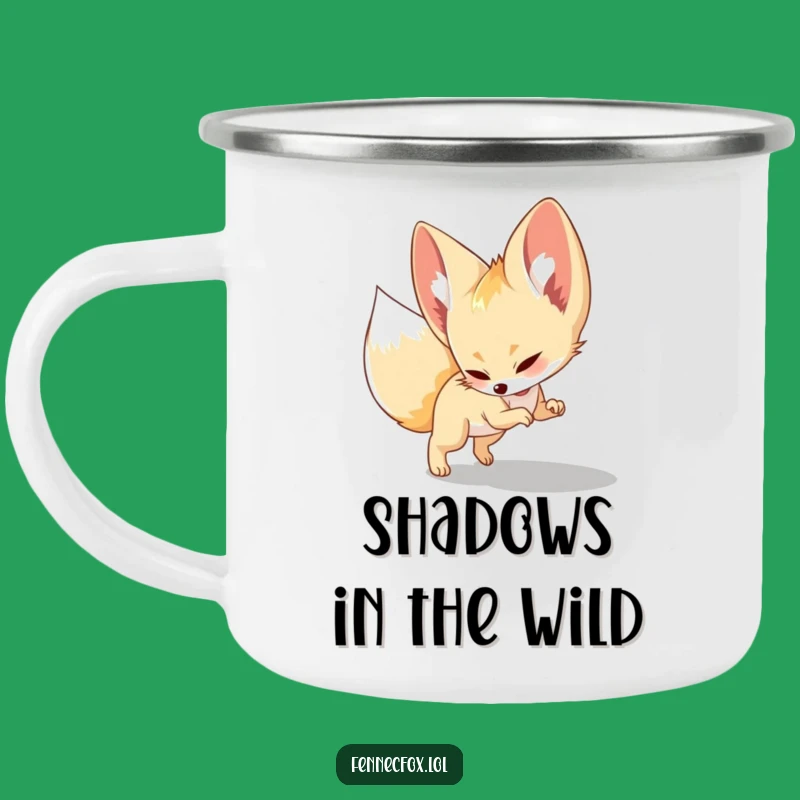 Funny Fennec Fox Camping Mug: Playful Pounce on Shadow Outdoor Fun Gift