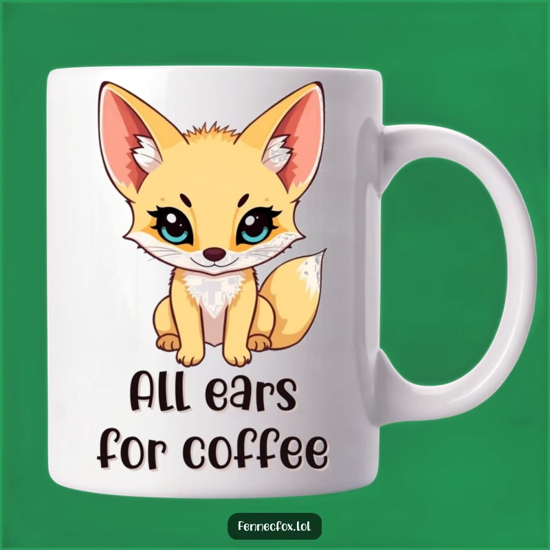 Funny Fennec Fox Listening Mug - Quirky Animal Lover Gift