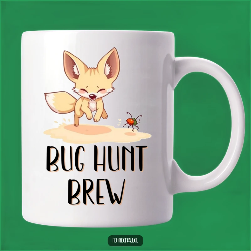 Funny Fennec Fox Beetle Chase Mug: Joyful Pursuit & Humor Gift!