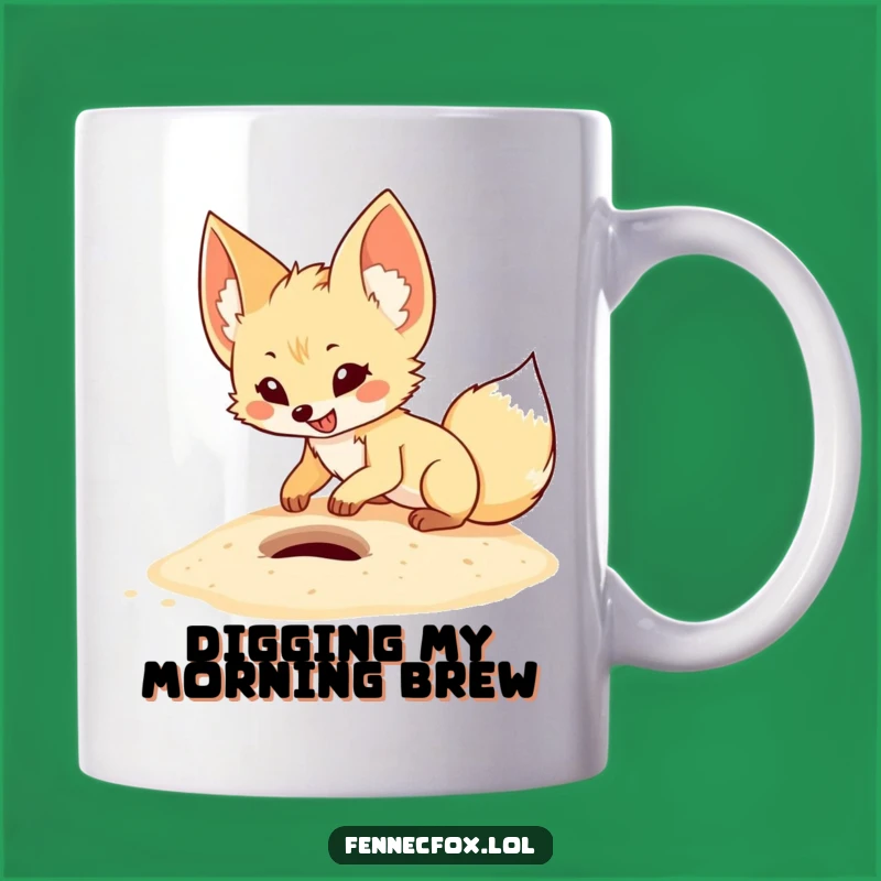 Funny Fennec Fox Digging Mug: Enthusiastic Cartoon Animal Gift for Fox Lovers