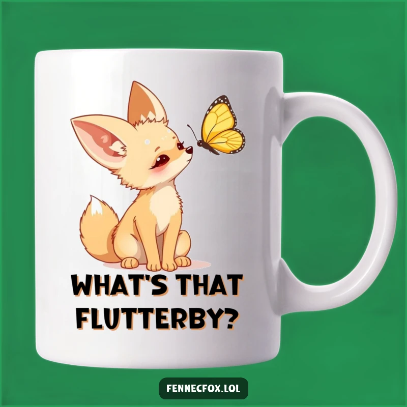 Funny Fennec Fox Butterfly Curiosity Mug: Adorable Animal, Perfect Gift for Fox Lovers