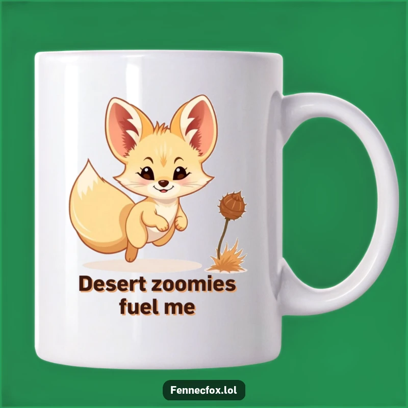 Funny Fennec Fox Chasing Tumbleweed Mug - Adorable Desert Humor Gift