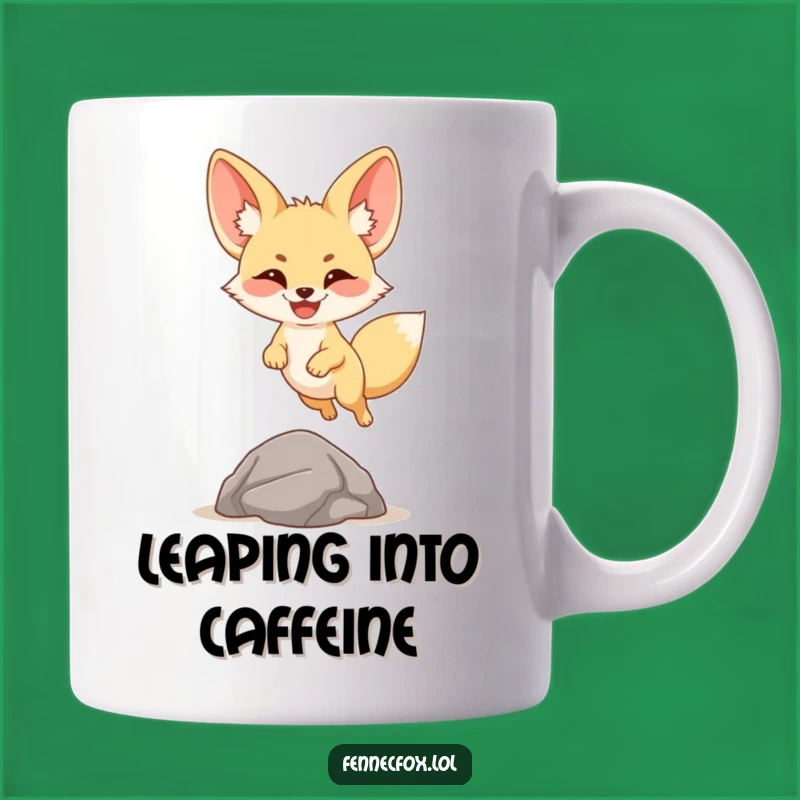 Funny Fennec Fox Leap Mug: Joyful Cartoon Animal Gift for Positive Vibes