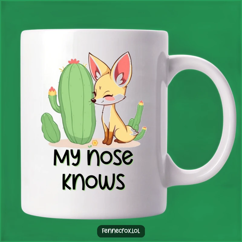 Funny Fennec Fox Mug: Curious Fox Sniffing Cactus, Happy Desert Vibes, Perfect Gift!