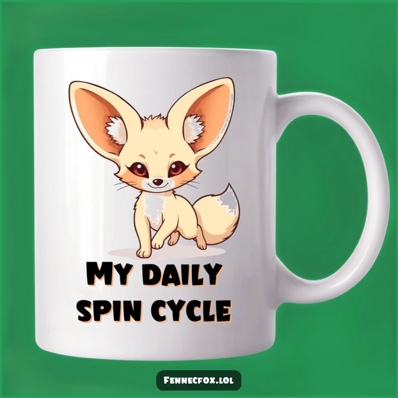 Funny Fennec Fox Tail Chase Mug: Hilarious Cartoon Animal Gift for Fox Lovers