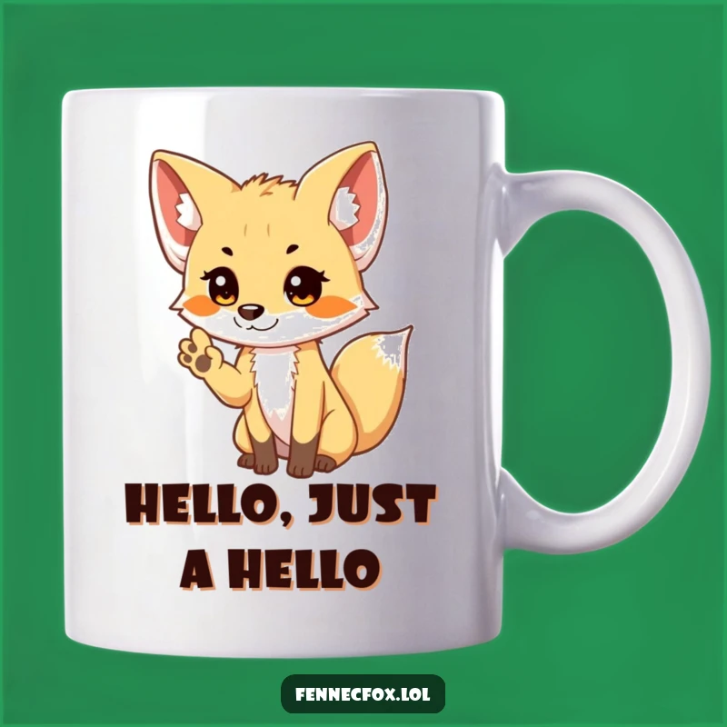 Shy Fennec Fox Waving Paw Mug: Adorable & Funny Greeting Gift Idea