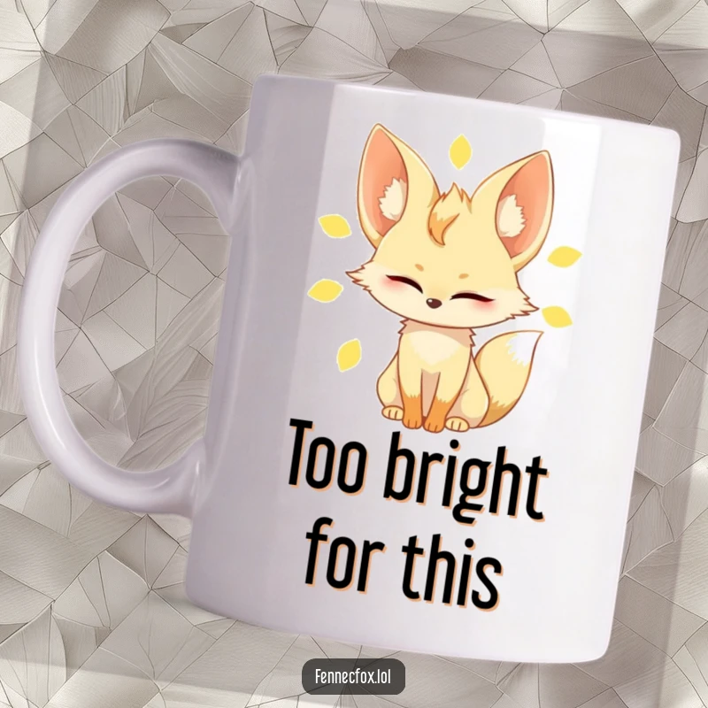 Funny fennec fox mug, slowly blinking its eyes in the bright, warm sun, conveying a relaxed and slightly dazed expression.