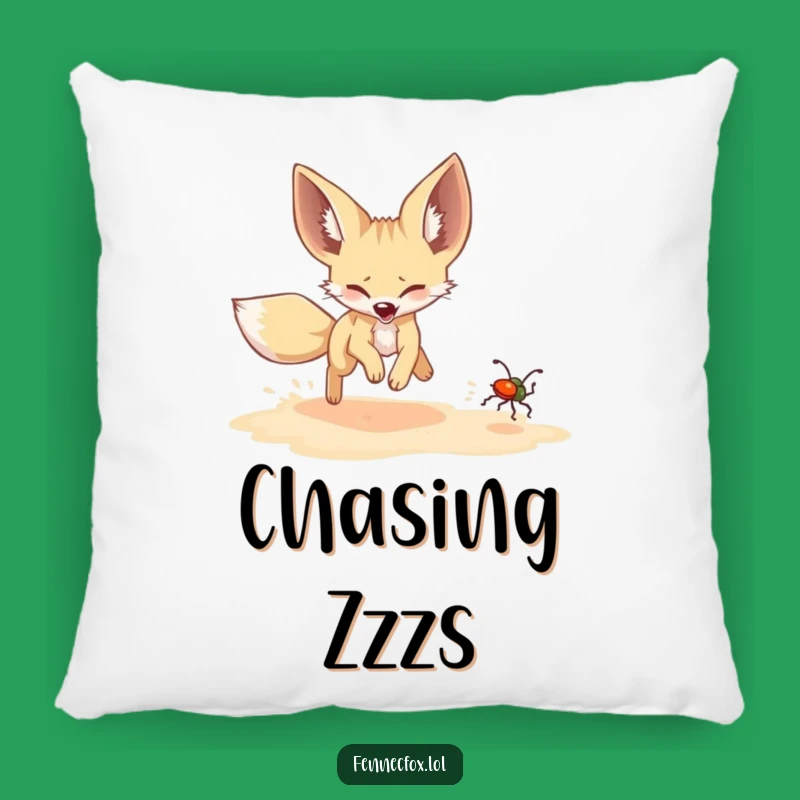 Funny Fennec Fox Beetle Chase Pillow: Cozy Comfort & Playful Humor!