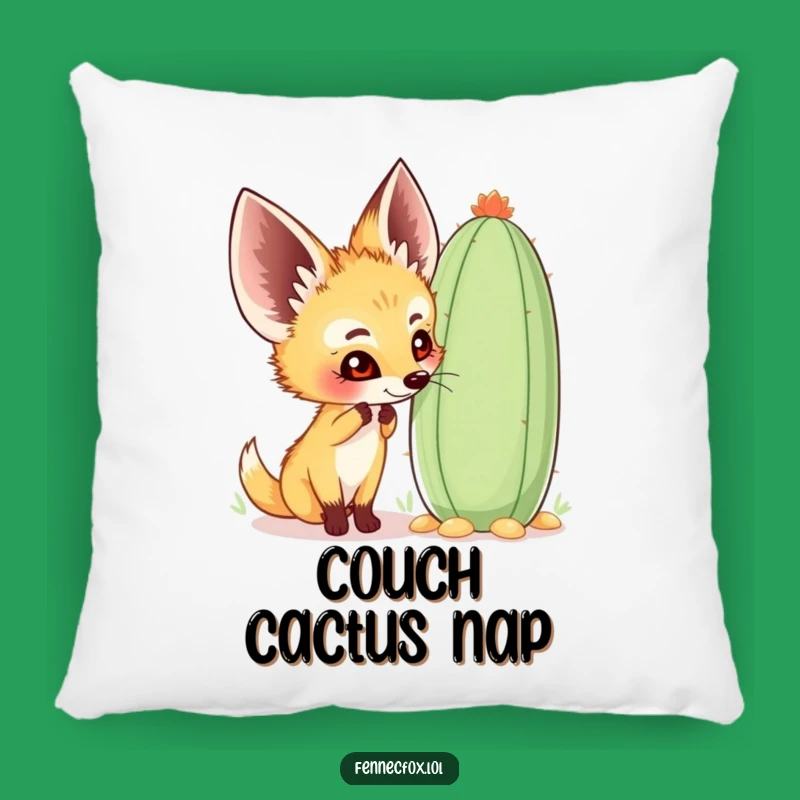 Funny Fennec Fox Pillow - Cactus Sniff Accent, Cozy Desert Decor, Gift