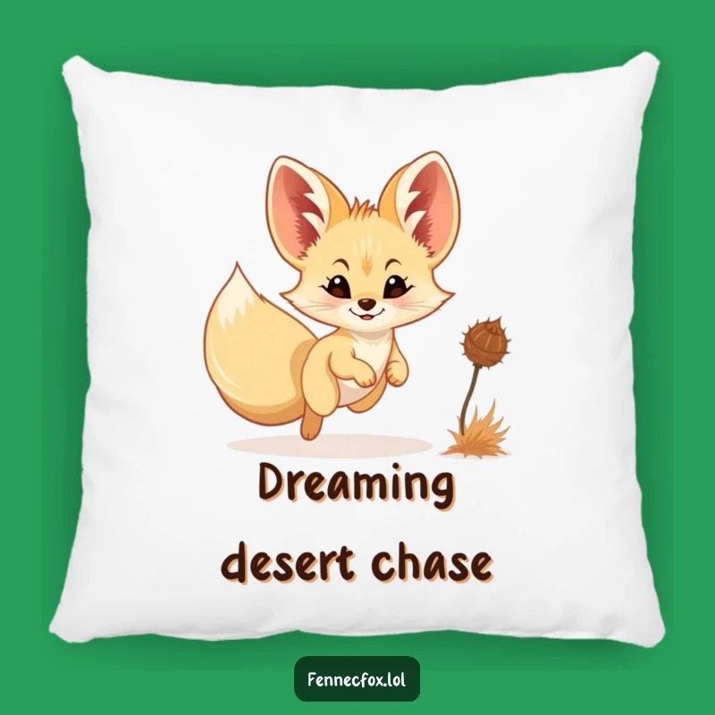 Cute Funny Fennec Fox Chasing Tumbleweed Pillow - Soft Desert Comfort