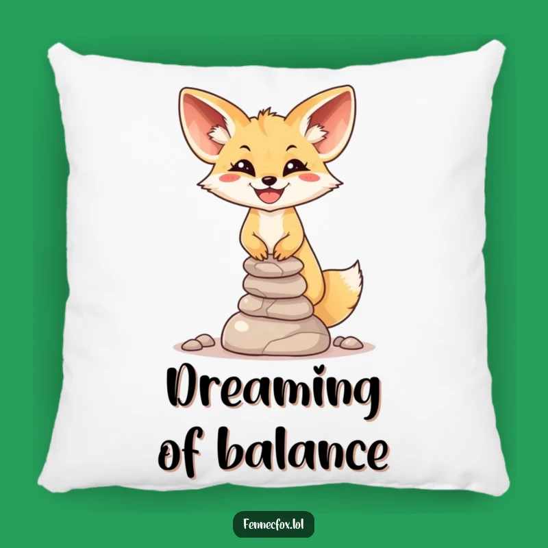 Funny Fennec Fox Balance Pillow: Smiling Stone Stacker - Comedic Comfort Gift