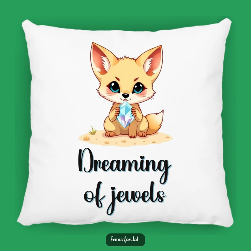Funny Fennec Fox Gemstone Pillow: Cozy Treasure Hunter Cushion, Adorable Funny Gift