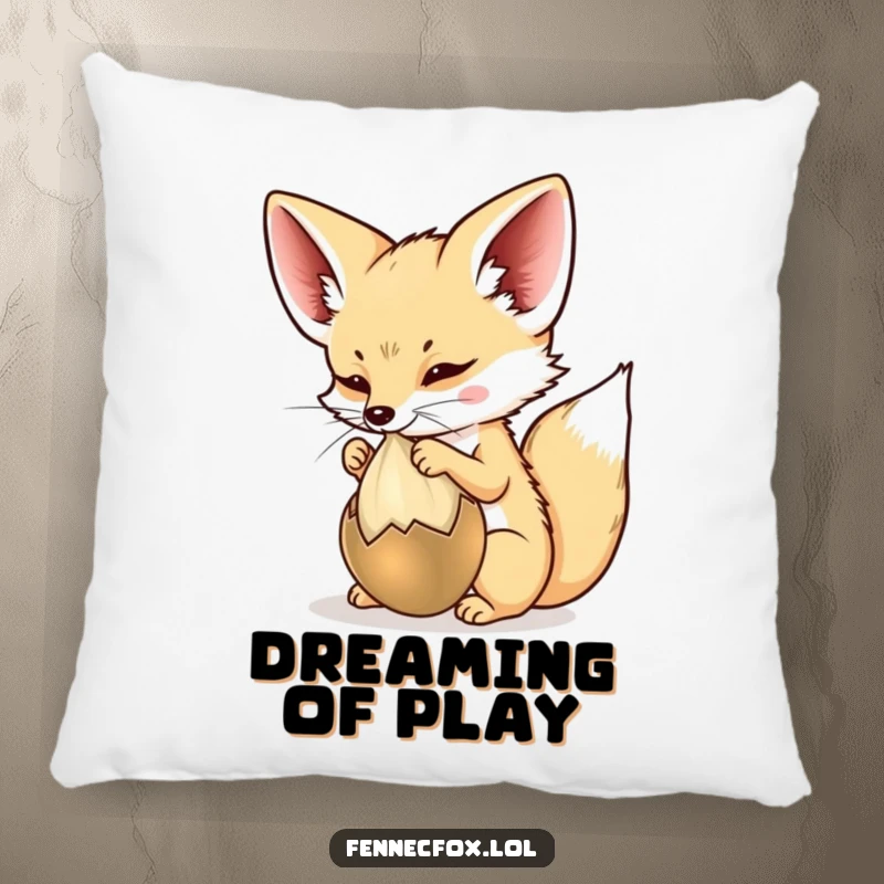 Funny Pillow featuring a fennec fox playfully batting at a seed pod, offering comfort and a humorous nod to playful exploration.