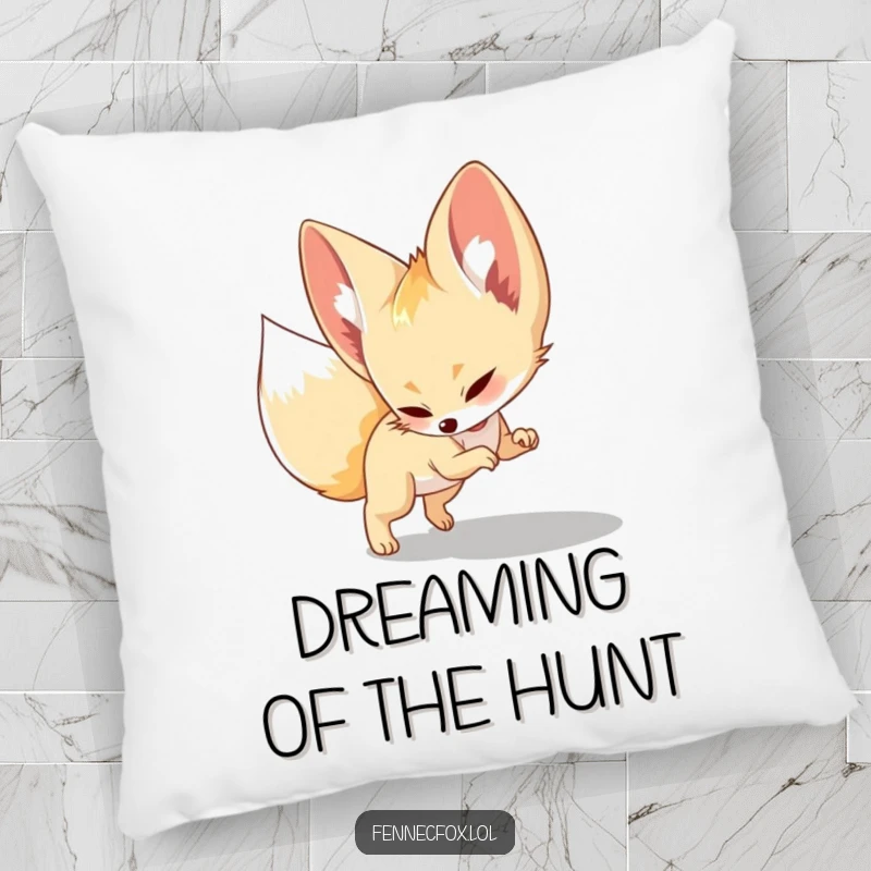 Funny Pillow, a fennec fox playfully pouncing on its shadow, offering comfort and a touch of desert charm.