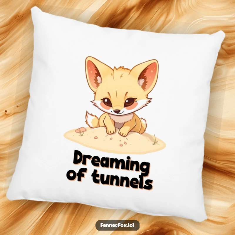 Funny Fennec fox pillow featuring a character blissfully digging in sand, adding a humorous and cozy touch to any couch or bed.