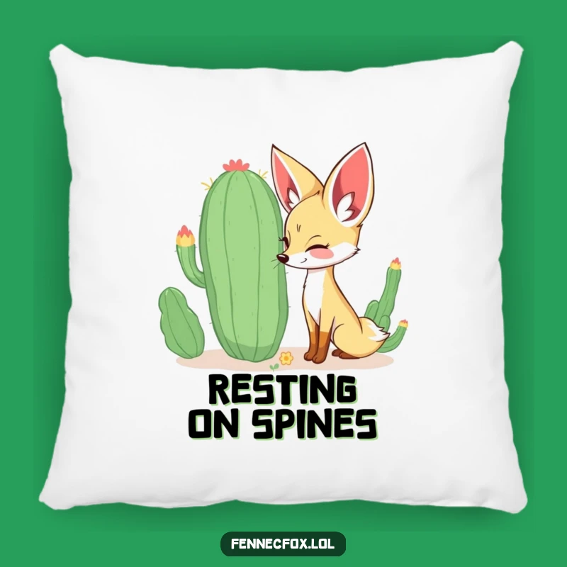 Funny Fennec Fox Pillow: Curious Fox Sniffing Cactus, Cozy & Happy, Perfect Gift!