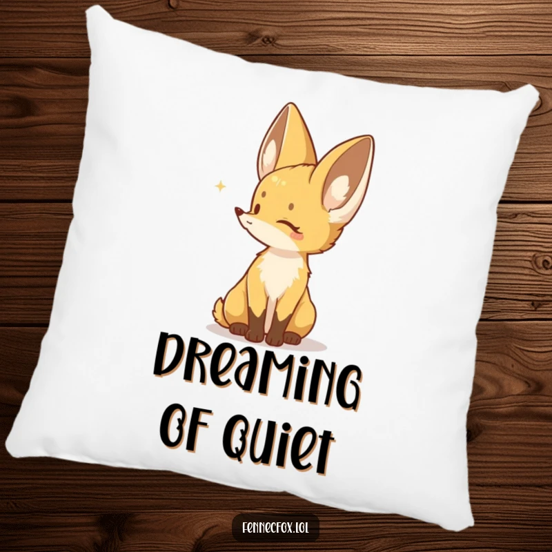 Funny pillow with a Fennec fox character listening intently to a distant sound, bringing attentive charm to any room.