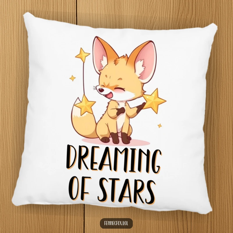 Funny pillow featuring a fennec fox batting at a sparkling desert star, perfect for adding magical night vibes.
