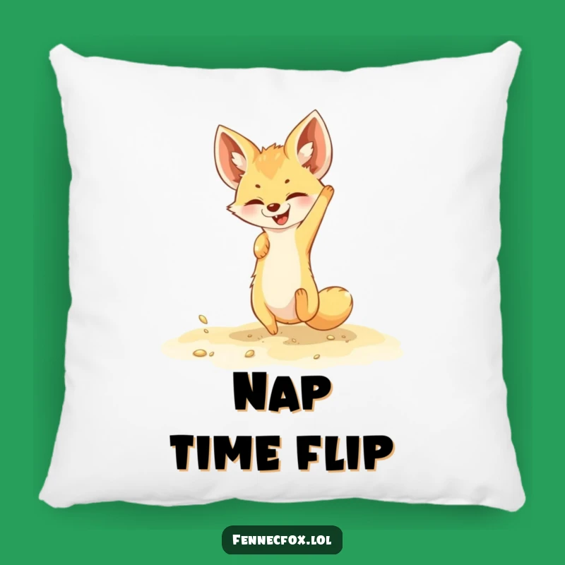 Funny Fennec Fox Pillow - Playful Sand Somersault Accent, Cozy Home Decor, Gift