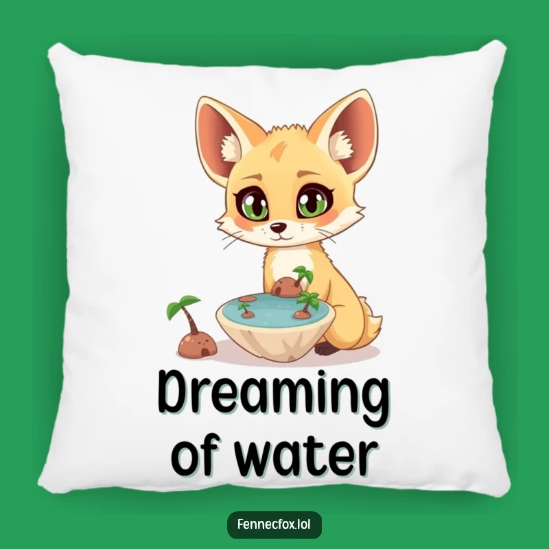Funny Fennec Fox Pillow: Surprised Fox Watching Floating Oasis, Cozy Gift!