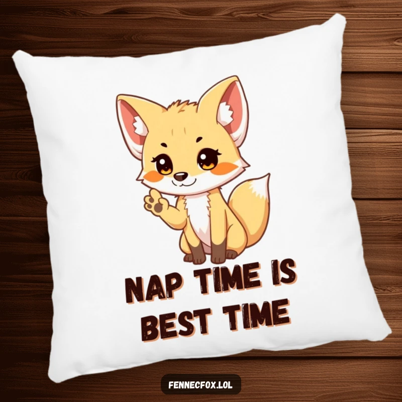 Funny shy Fennec Fox pillow with a cute fox giving a small, bashful wave, perfect for cozying up.