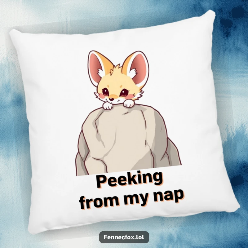 Funny Fennec fox pillow featuring a cute character peeking over a rock, offering a humorous and comfortable decorative element.