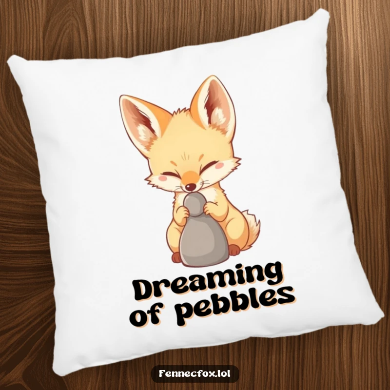 Funny Fennec Fox Pillow showcasing a determined fennec fox balancing a small pebble on its nose, bringing soft humor and focus.