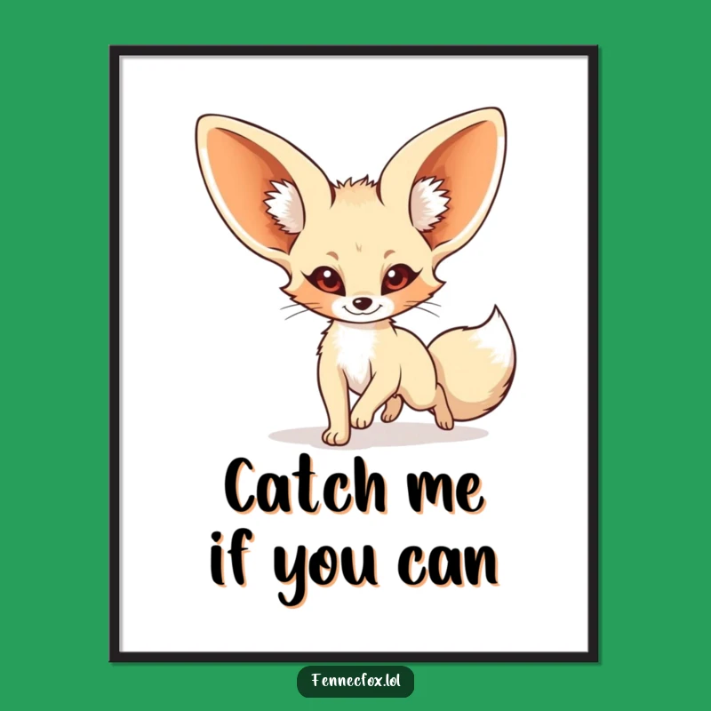 Funny Fennec Fox Tail Chase Digital Art: Whimsical Cartoon Print, Instant Gift
