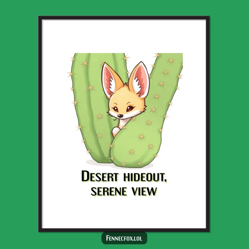 Funny Fennec Fox Cactus Digital Art: Printable Desert Humor, Unique Funny Gift