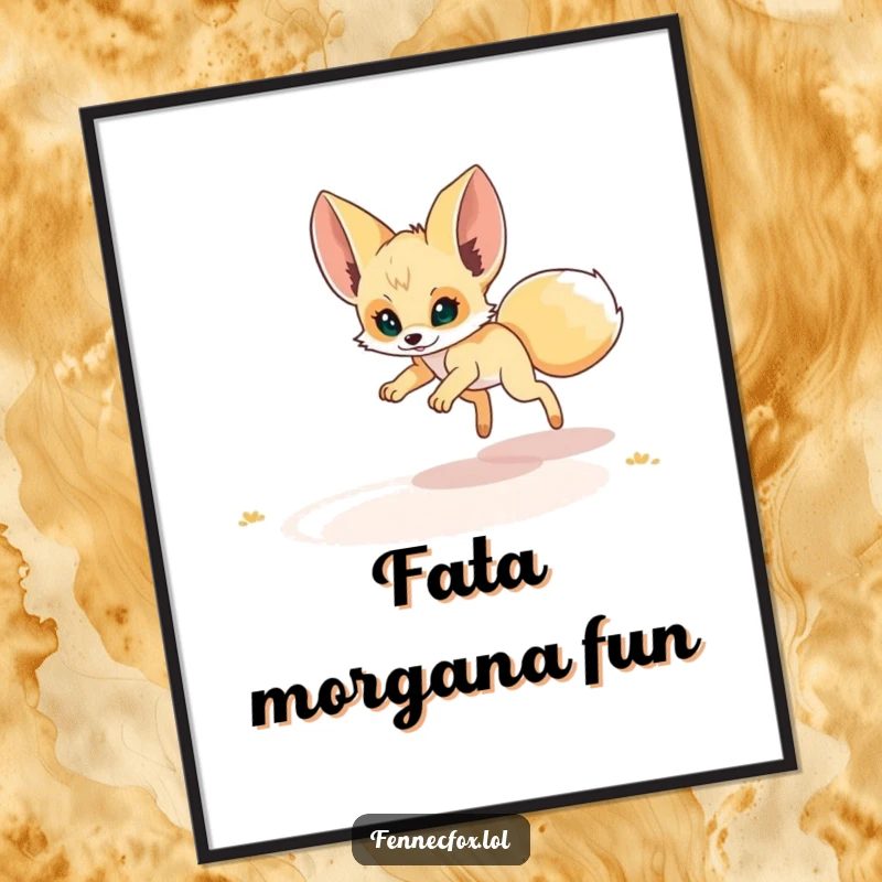 Funny Fennec Fox Digital Art: A fennec fox humorously pursues a desert mirage, creating a funny and whimsical piece of art.