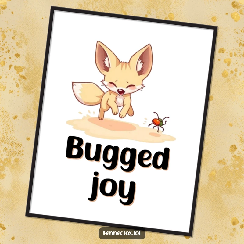 Funny Fennec Fox Digital Art: A fennec fox humorously chases a shimmering beetle, creating a funny and joyful piece of art.