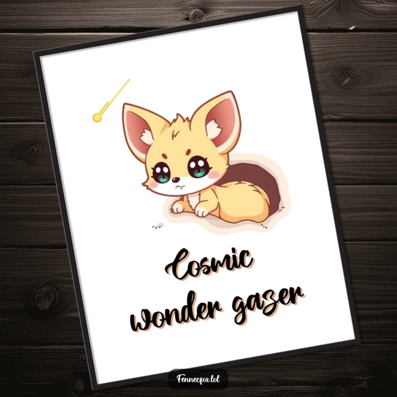 Funny Fennec Fox Comet Digital Art: An excited fennec fox peeks from its burrow, eyes wide with wonder at a passing comet.