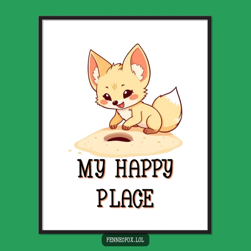 Funny Fennec Fox Digging Digital Art: Energetic Cartoon Print, Instant Gift