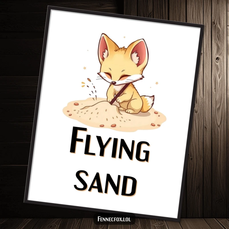 Funny Fennec Fox Digital Art: A fennec fox humorously digs in sand, creating a funny and energetic piece of art.