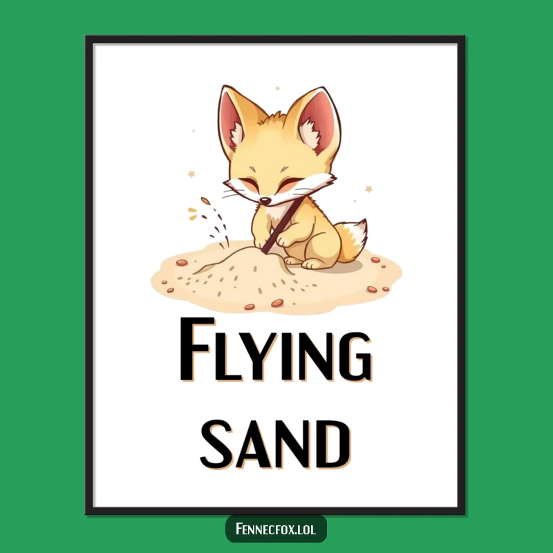 Funny Fennec Fox Digging Digital Art: Energetic Decor for Laughs!