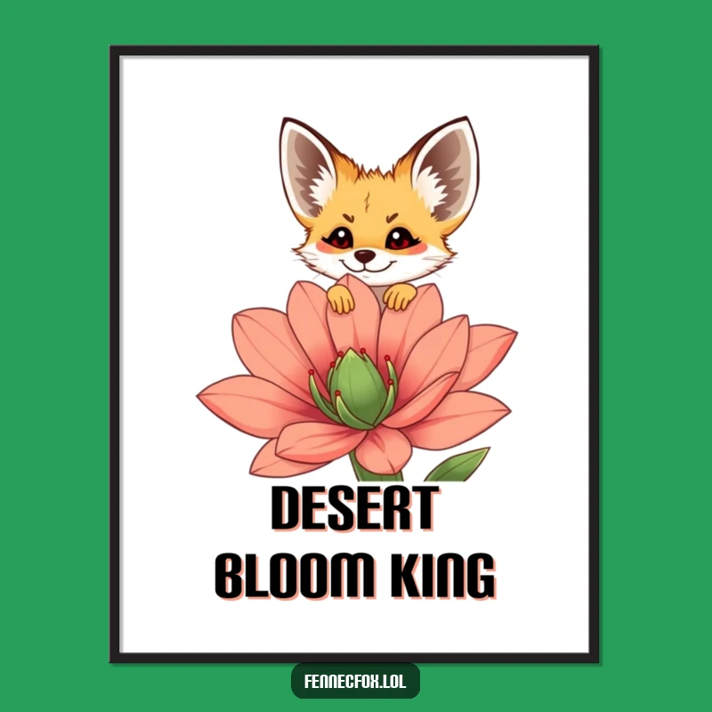 Funny Fennec Fox Digital Art - Cheerful Peeking Flower Print, Instant Download Gift