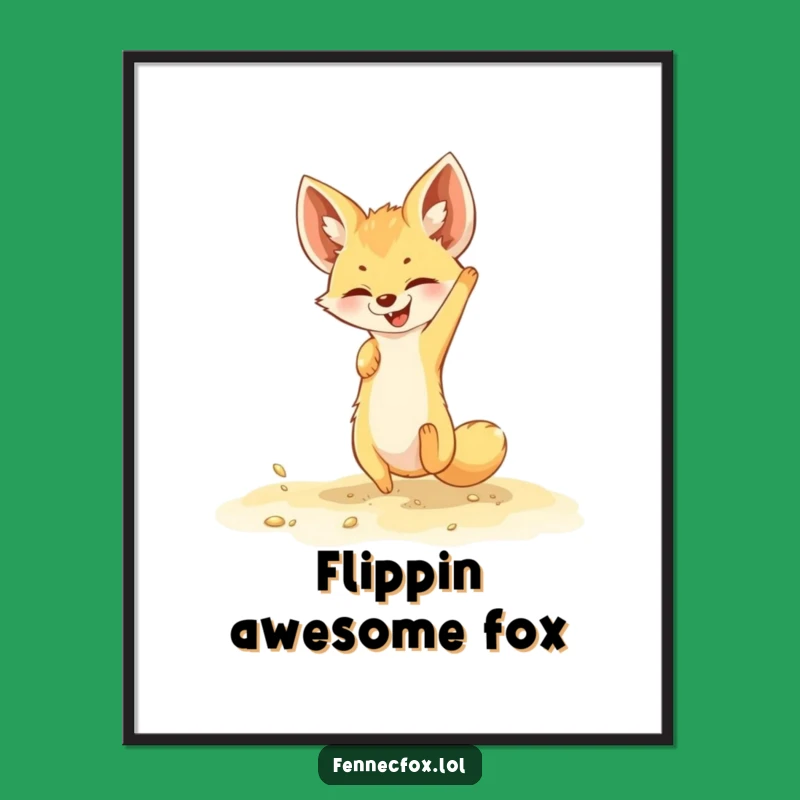 Funny Fennec Fox Digital Art - Joyful Sand Somersault Print, Instant Download Gift