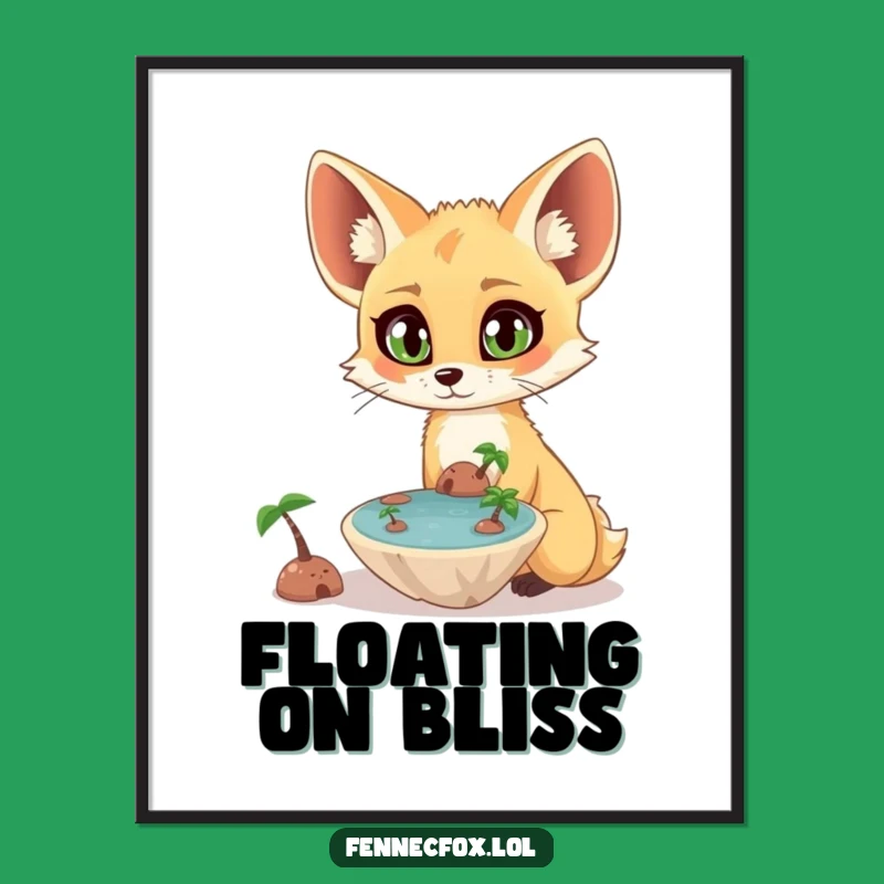 Funny Fennec Fox Digital Art: Surprised Fox Sees Floating Oasis, Instant Download Gift!