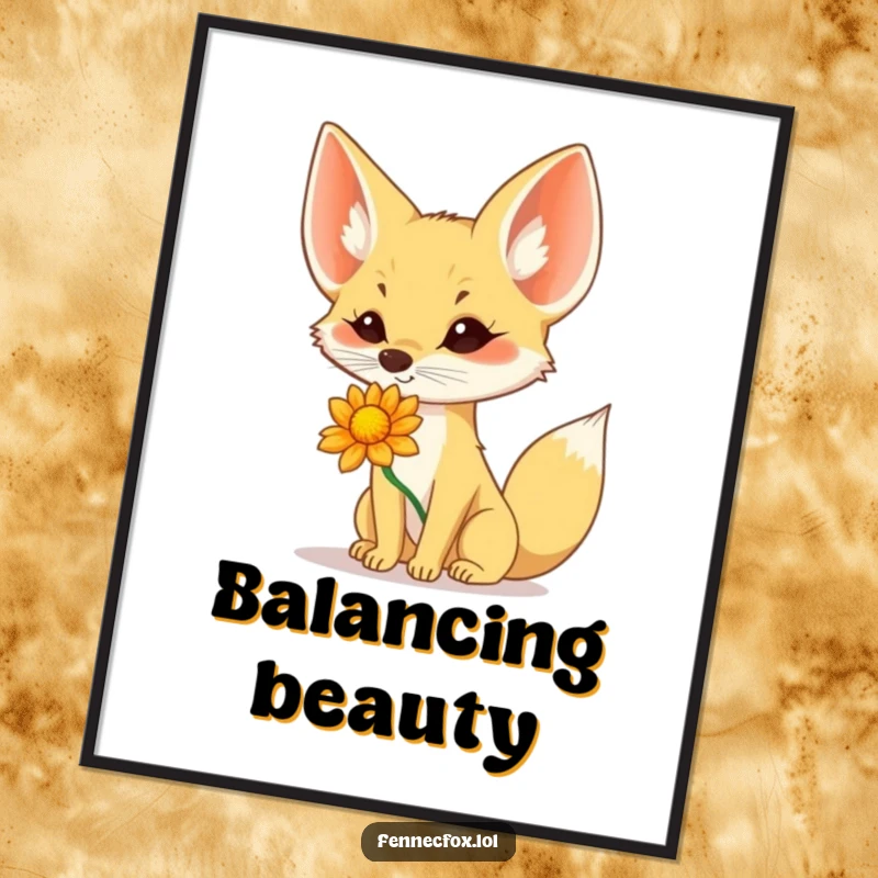 Funny Fennec Fox Digital Art: A fennec fox humorously balances a desert flower on its nose, creating a funny and charming art piece.