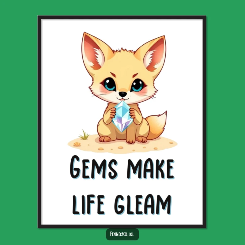 Funny Fennec Fox Gemstone Digital Art: Desert Treasure Decor, Instant Funny Gift