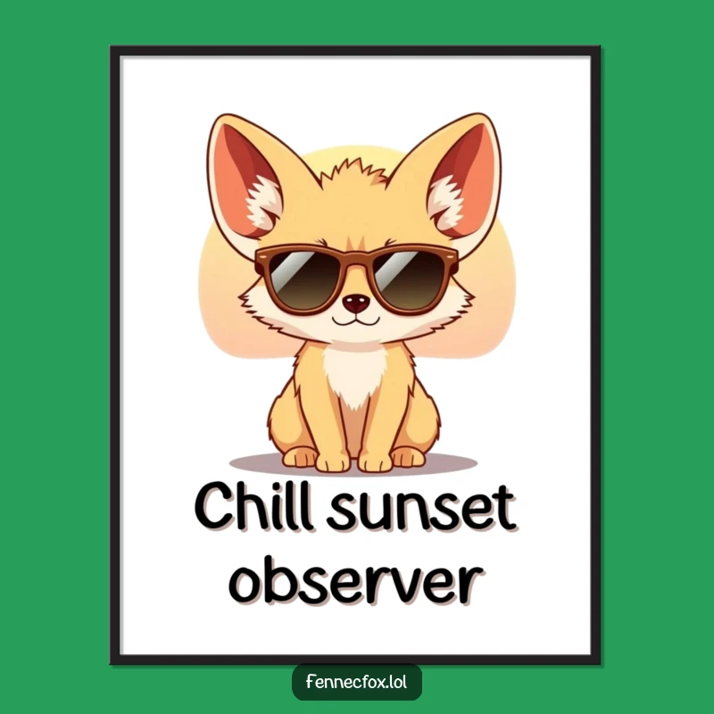 Funny Fennec Fox Sunglasses Digital Art: Cool Desert Sunset Print Gift